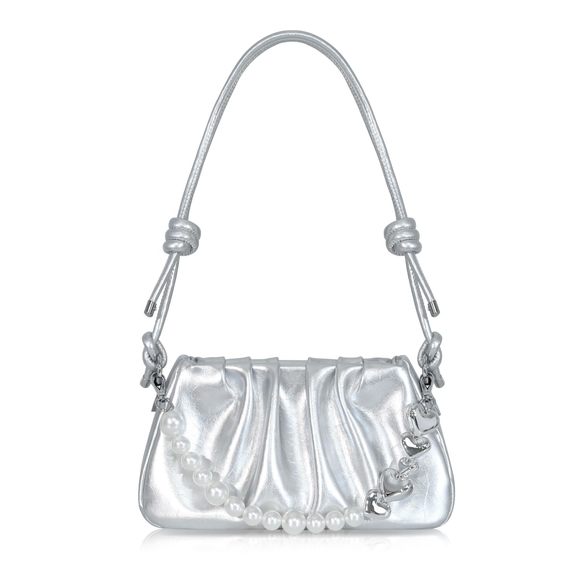 Shoulder Bag - Silver Clutch Purse Pu Leather, Removable Chain :'D - Picture 1 of 7